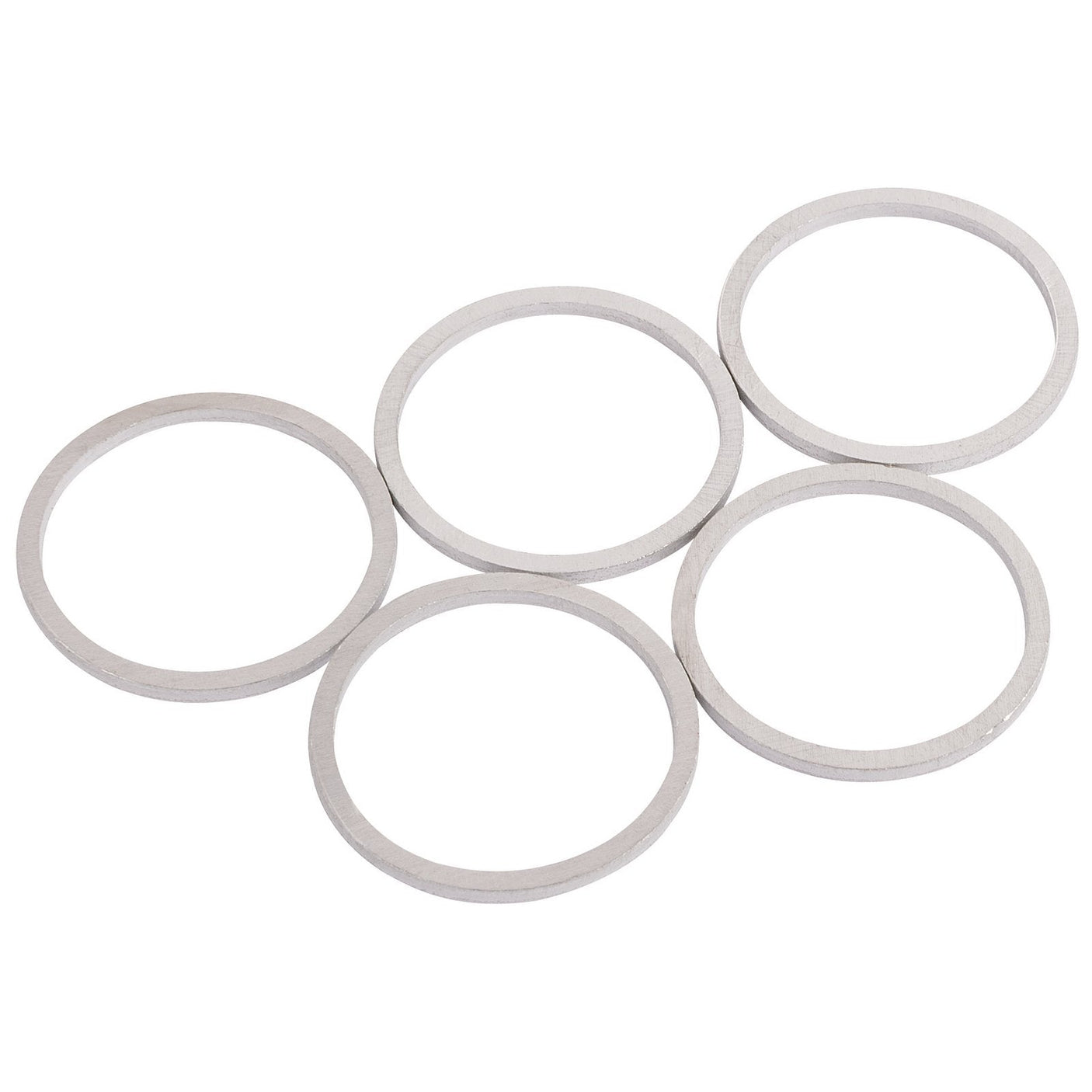 Five Draper Spare Washer M22 For 36631 - SPRK-01A arranged in a scattered formation on a white background.