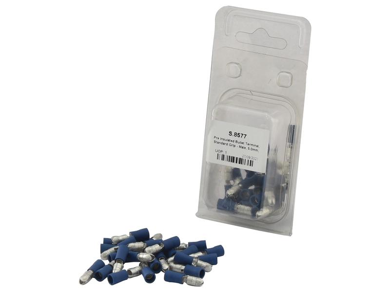 *SPECIAL PRICE* - Blue 5.0mm Male Bullet Terminals – 25pcs, 300V, Pre-Insulated - S.8577