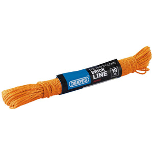 Draper Polyethylene Brick Line, 18M - BL18, features an orange polypropylene body enhanced with braided polyethylene for extra durability and is wrapped with a blue-black label displaying the brand "Draper" and product specifications.