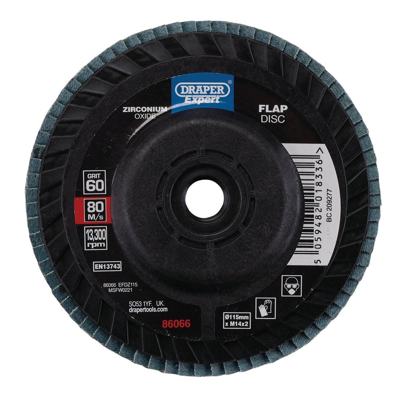 Draper Expert Zirconium Oxide Flap Disc, 115mm, M14, 60 Grit - EFDZ115 - Farming Parts