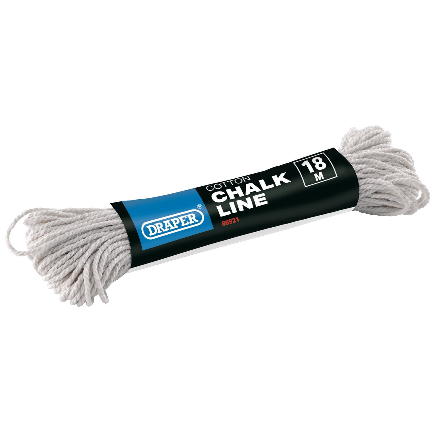 The Draper Cotton Chalk Line, 18M - CL18, from the trusted Draper brand, is a coiled white cotton chalk line measuring 18 meters in length, making it perfect for any countertop display.