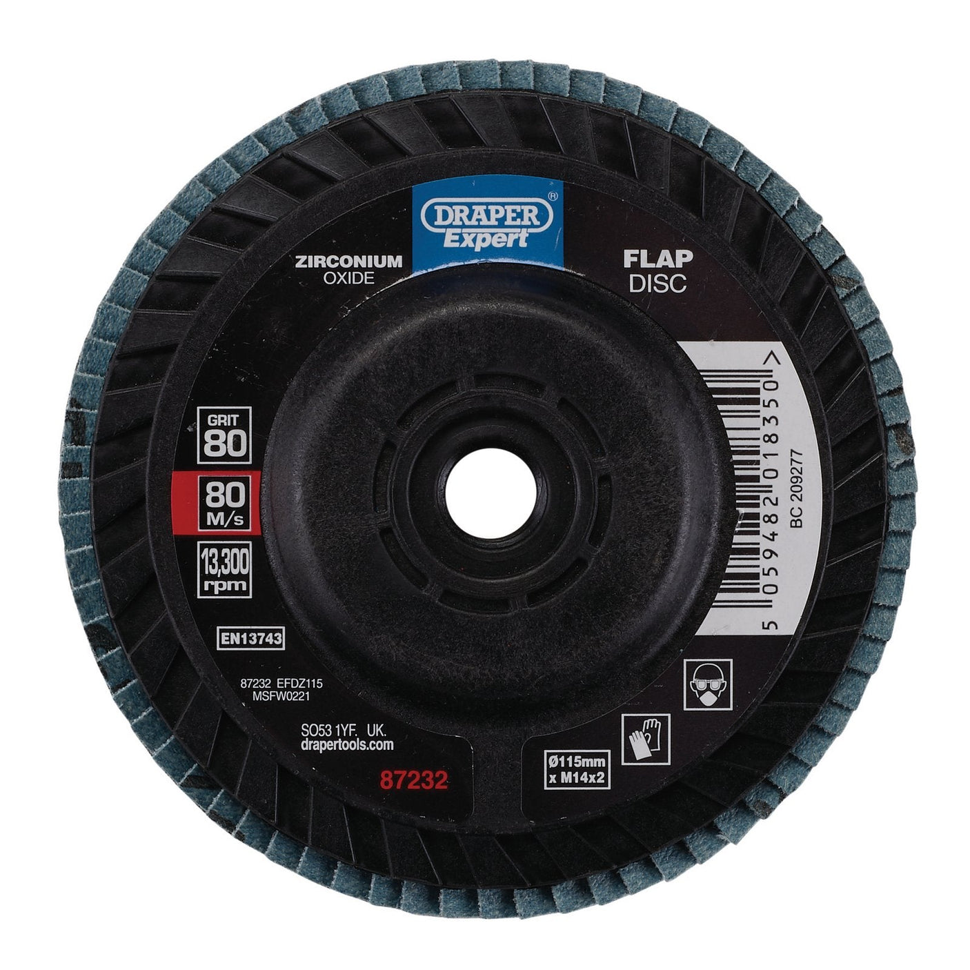 Draper Expert Zirconium Oxide Flap Disc, 115mm, M14, 80 Grit - EFDZ115 - Farming Parts