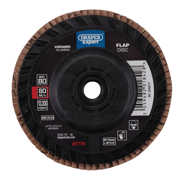 Draper Expert Ceramic Flap Disc, 115mm, M14, 80 Grit - EFDC115 - Farming Parts