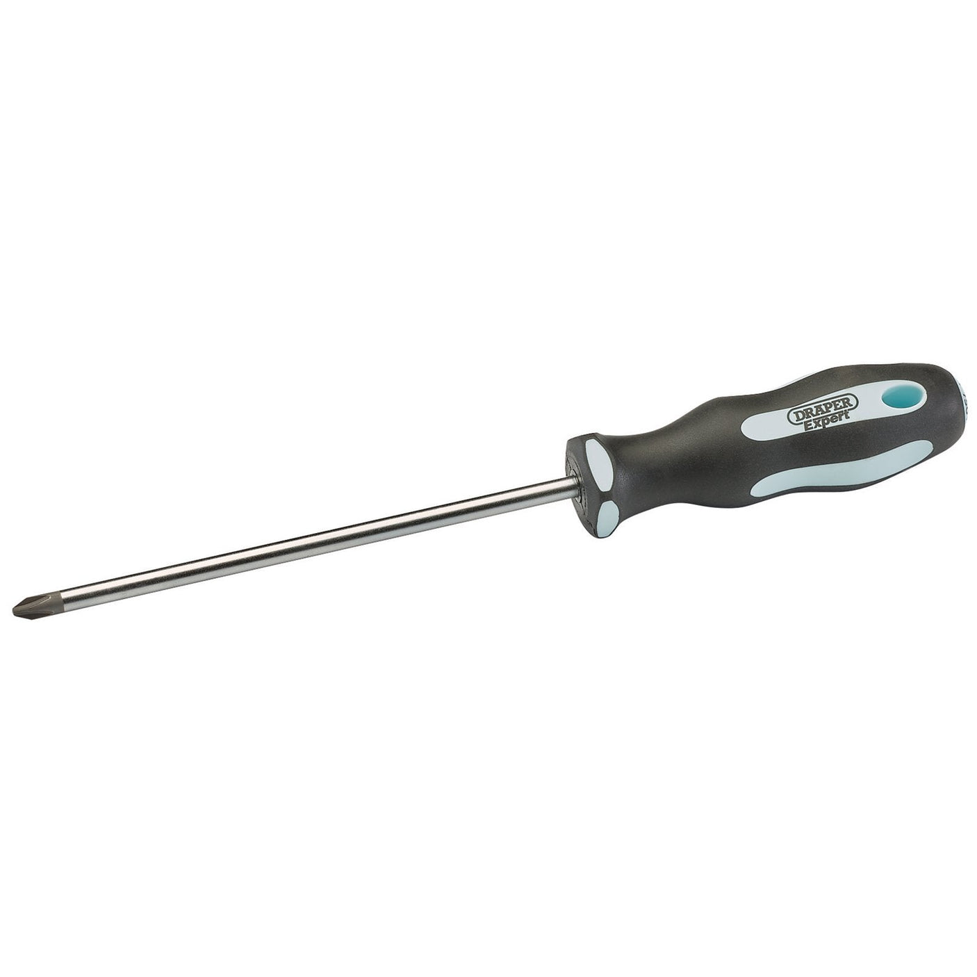 The Draper Cross Slot No.2 X 150mm Screwdriver - 995CS features a black and white ergonomic, oil and solvent resistant handle along with a satin chrome plated metal shaft.