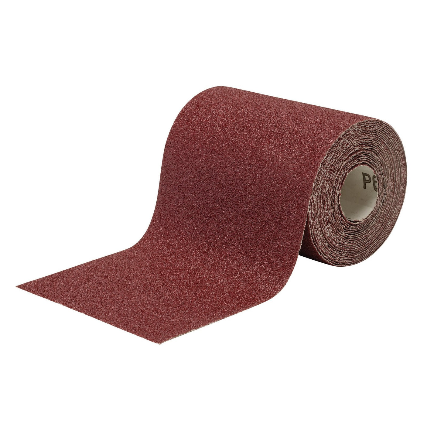 A roll of Draper General Purpose Sanding Roll, 115mm X 5M, 60 Grit - SRR5, partially unrolled to reveal its rough, abrasive surface, is crafted with durable aluminium oxide on D-Weight backing paper.