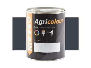 A 1-liter tin of Sparex Agricolour Paint - Millenium Grey, Gloss, identified by Sparex Part Number S.89543, showcases a black label adorned with various icons and the word "Paint" in multiple languages. The packaging features a solid dark rectangle background, making it ideal for achieving a sleek Millenium Grey gloss finish on any metal surface.