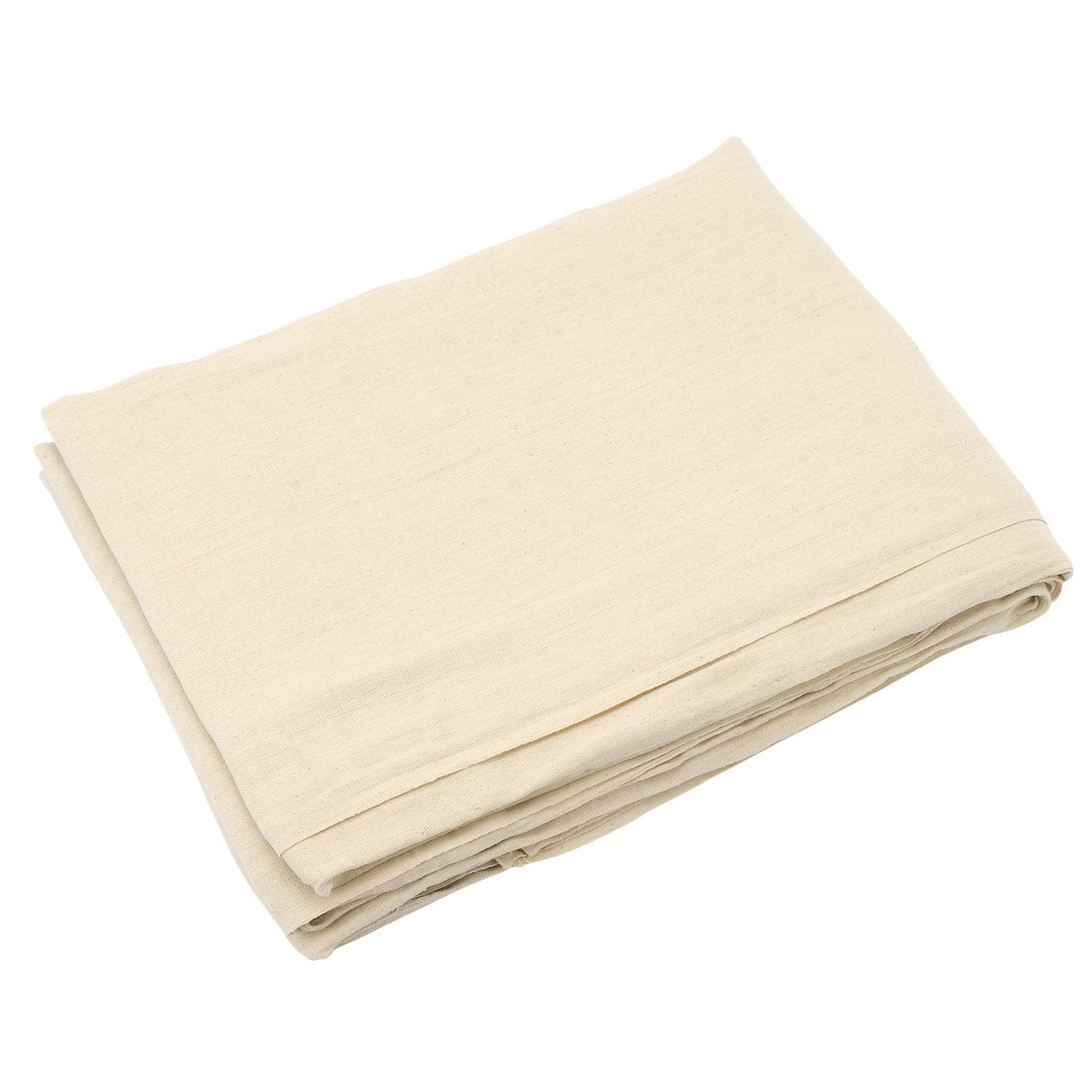 A folded Draper Lightweight Cotton Dust Sheet in light beige, measuring 3.6 x 2.7 meters (model DSLW12/B), is placed on a white background, making it an ideal choice for home decorating projects.