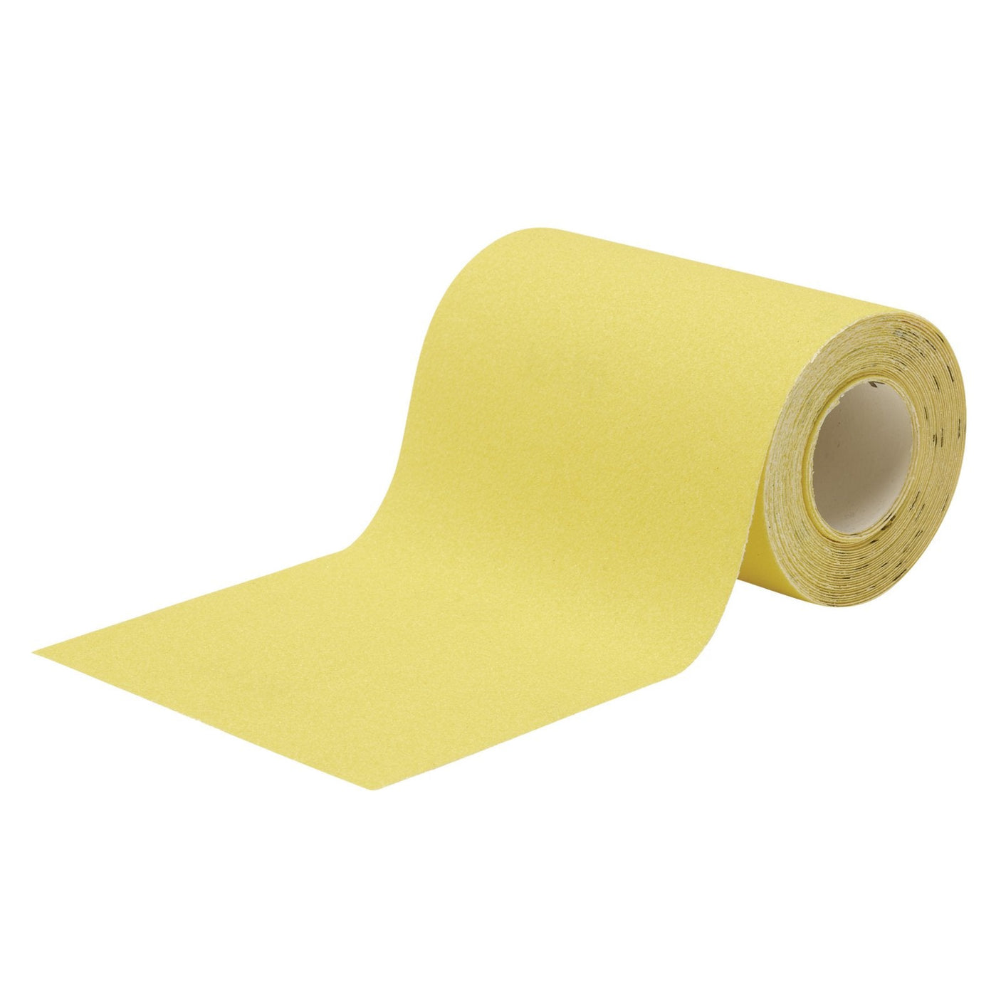 A roll of Draper Woodworking Sanding Roll (115mm X 5M, 120 Grit - SRY5) is unrolled partially, revealing its abrasive aluminum oxide surface—an essential tool for any woodworking project.