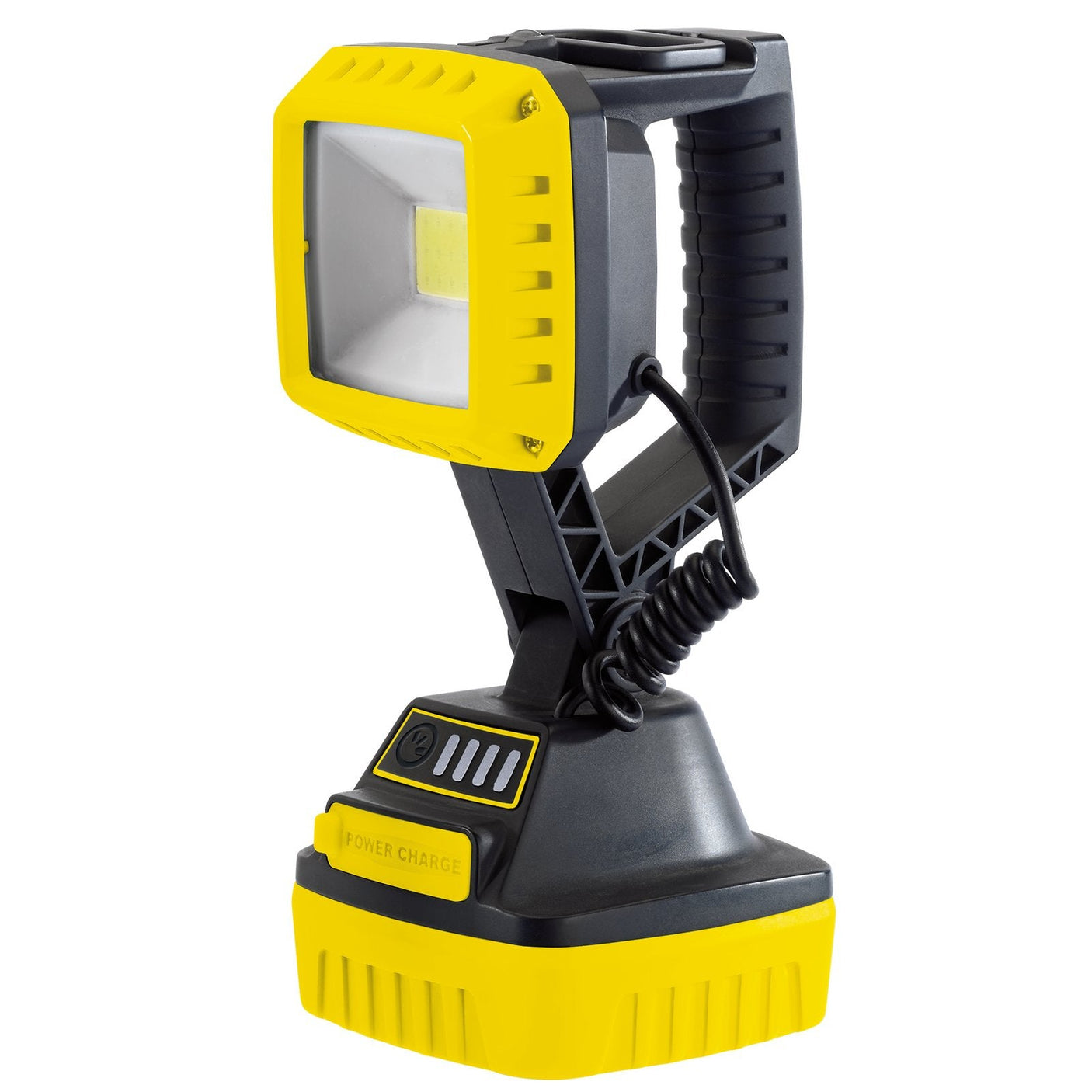 The Draper Cob LED Rechargeable Worklight, 10W, RWL/1000/Y offers exceptional brightness with its 1000 lumen output COB work light. This yellow handheld spotlight features a convenient handle and comes with a charging base, powered by two 2.2Ah batteries.