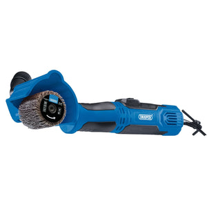 A Draper Sanding Roller, 310W - SR310D in blue and black, featuring variable speed control, a wire brush attachment, a side handle, and a power cord.