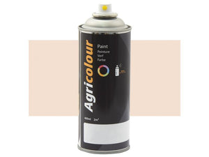 A 400ml aerosol can of Sparex Agricolour spray paint (Sparex Part Number: S.91013) featuring a black and white design with a yellow spray nozzle, and multilingual text in English, French, and German, offers an oyster white color with a gloss finish.