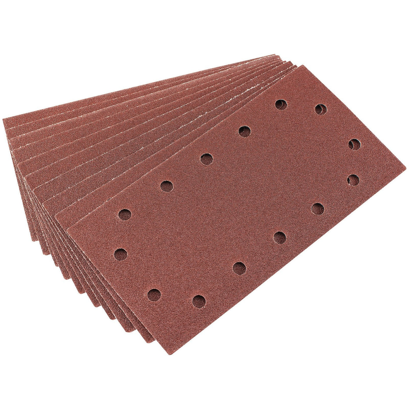 Introducing the Draper Aluminium Oxide Sanding Sheets, 115 x 227mm, 60 Grit - APT252: perfect for use with sanding machines, these rectangular sheets feature pre-punched holes arranged in two parallel lines.