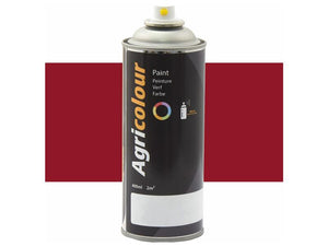 The Sparex Paint - Agricolour Red gloss spray paint (Sparex Part Number: S.92333) comes in a 400ml aerosol can with labeling in both English and French. The can features a black background and a convenient spray nozzle, making it ideal for metal surfaces.