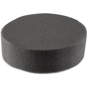 The Draper Polishing Sponge, 80mm, Soft - APT80 is a round, black foam filter on a white background, ideal for use with polishing sponges and hook and loop backing pads.