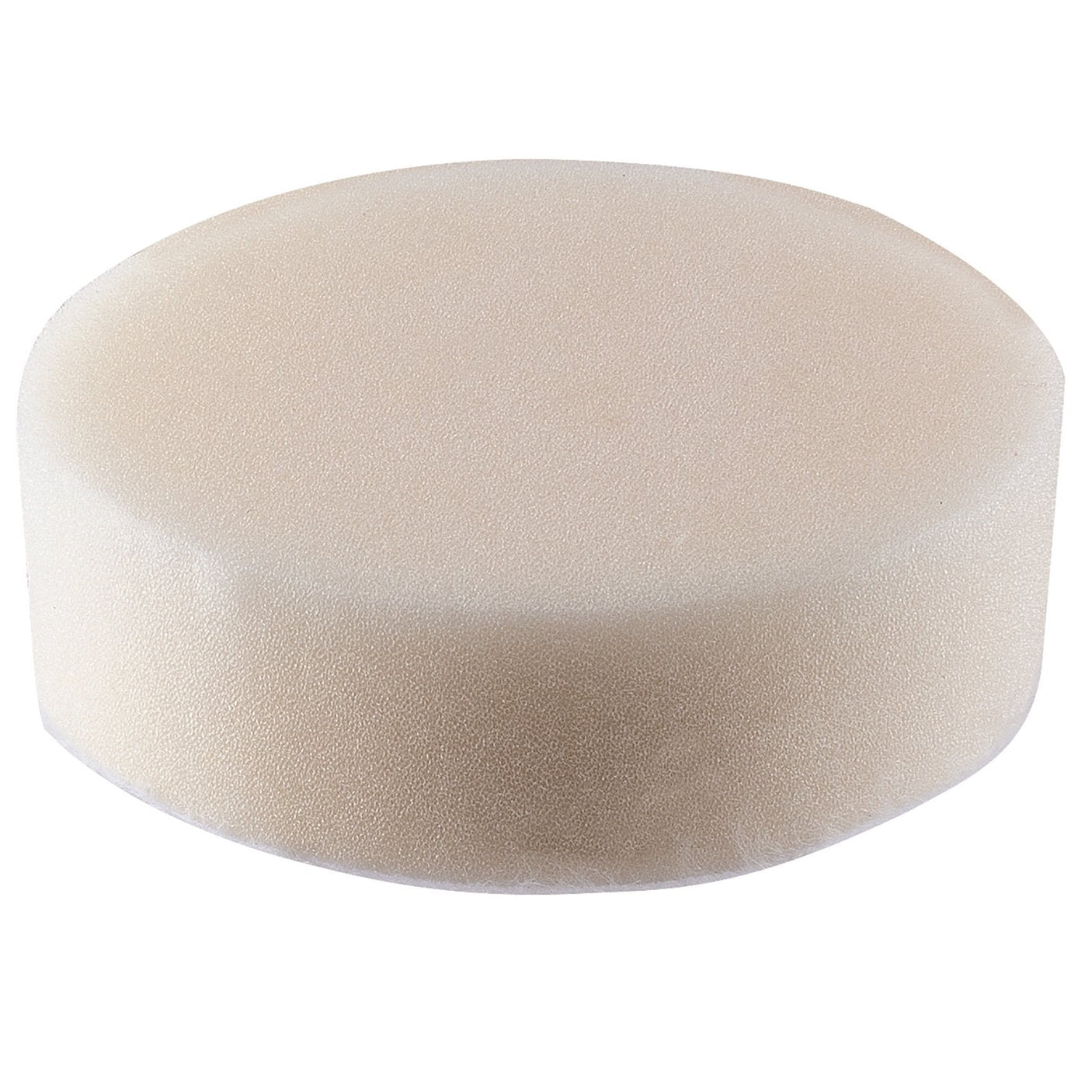 A round, beige Draper Polishing Sponge (80mm, Firm - APT80), perfect for restoring paintwork, against a white background.