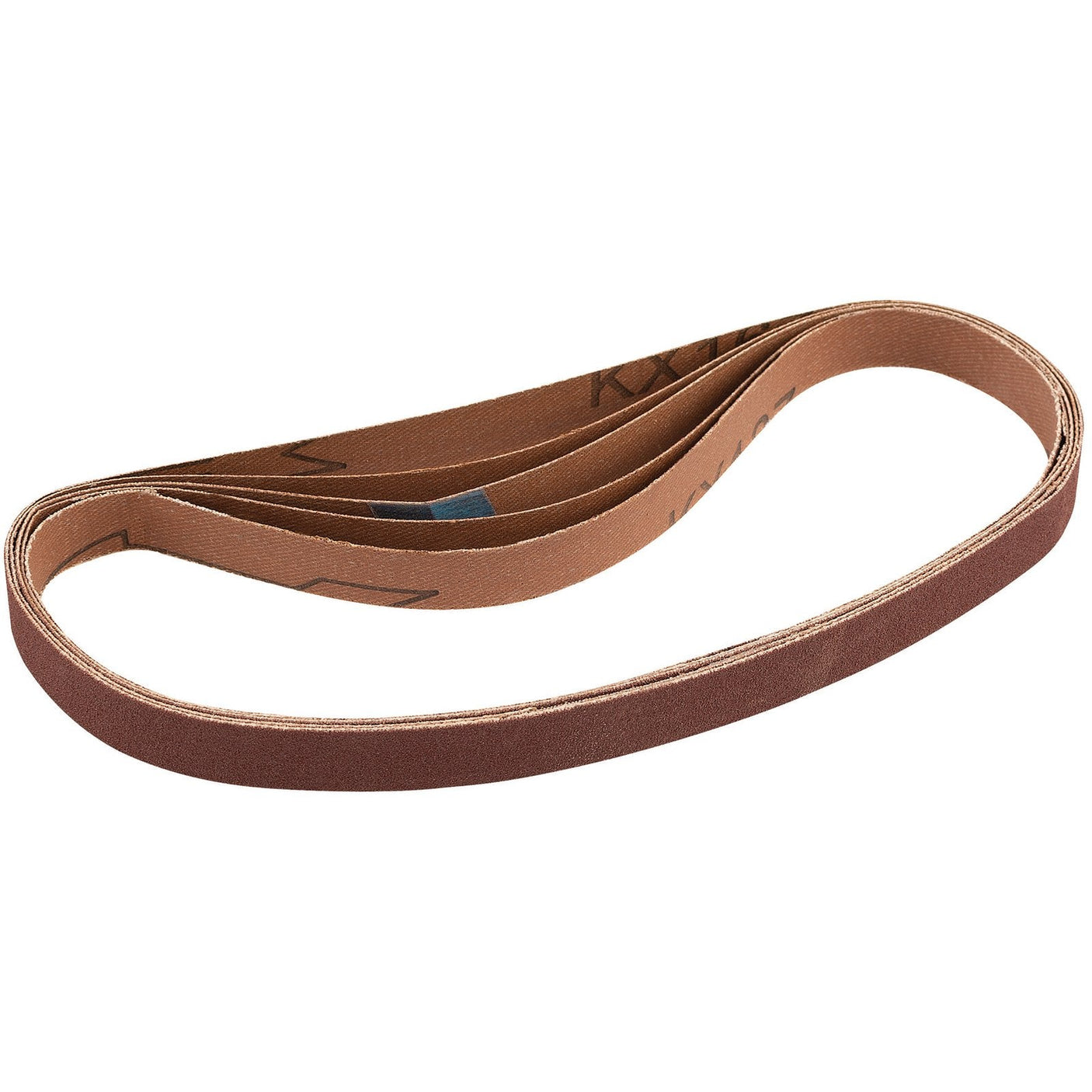 The Draper Aluminium Oxide Abrasive Belt, measuring 13 X 457mm with a 240 grit rating, features a looped, flexible design with a brown aluminium oxide abrasive exterior and a tan interior, making it perfect for use with sanding machines.