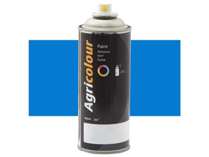 Spray can of Agricolour paint, 400 ml size, with a black label and a blue rectangle in the background. This aerosol features a gloss finish that’s perfect for metal surfaces. 
Product Name: Paint - Agricolour - Blue, Gloss 400ml Aerosol | Sparex Part Number: S.92461 Brand Name: Sparex