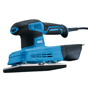 A Draper 230V 1/3 Sheet Sander, 240W - 1/3S-240D, featuring a blue body, rectangular sanding pad, and black multi-grip handle.