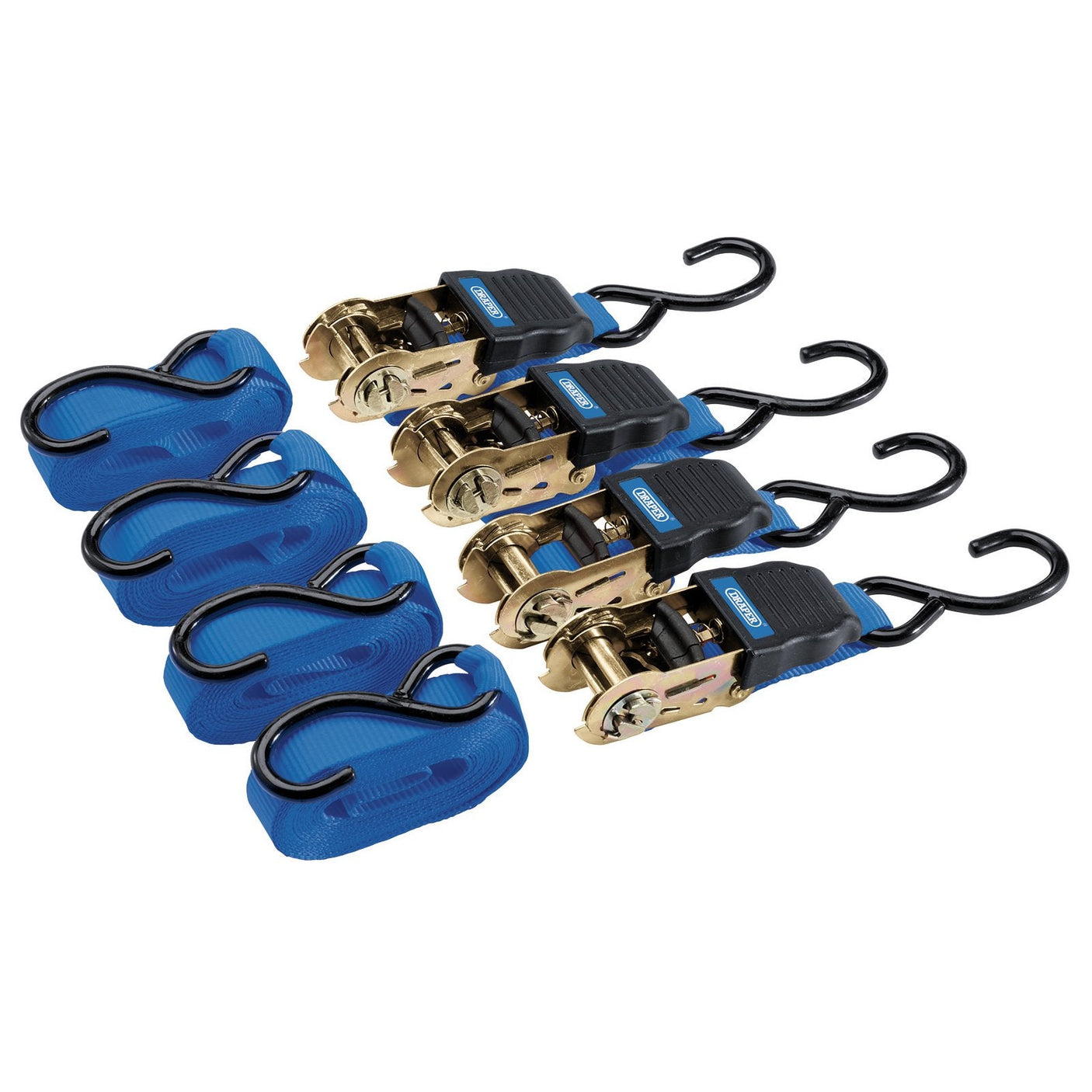 Draper Ratchet Tie Down Straps, 4.5M X 25mm, 225Kg (4 Piece) - RTDS250C/4 - Farming Parts