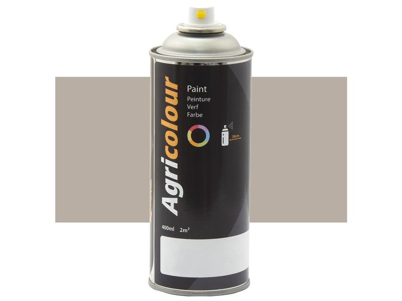 A grey gloss spray paint can labeled "Paint - Agricolour" by Sparex, with a nozzle at the top, capable of covering 2 square meters per 400ml—perfect for achieving a glossy finish on metal surfaces. The product is identified by Sparex Part Number S.92853.