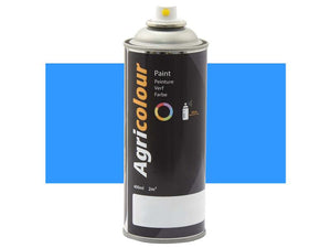 A 400ml can of Sparex's Agricolour Light Blue, Gloss spray paint, featuring multicoloured labeling and a blue rectangle background, perfect for metal surface preparation (Sparex Part Number: S.92904).