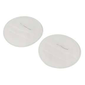 Two white circular replacement pre-filters from Sealey, part number 9364, each displaying the text "U-2600 PF," designed to capture solid particles effectively.