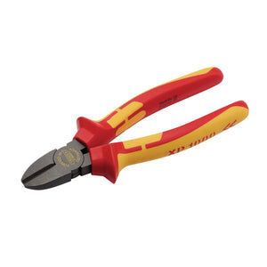 A pair of red and yellow Draper XP1000® VDE Diagonal Side Cutters, 180mm (XP1000SC/NT), featuring ergonomic handles for use on live circuits.