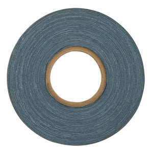 A Draper Emery Cloth Roll, model ECR2550, is displayed with a brown cardboard center. This 25mm x 50m, 120 grit roll of blue adhesive tape, tightly wound in a circular shape, is as resilient as durable emery cloth.