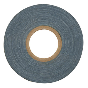 The Draper Emery Cloth Roll, 25mm x 50M, 180 Grit - ECR2550, featuring a gray adhesive tape with a cardboard core and viewable from the side showing its circular shape and layered tape, is ideal for various tasks including rust removal or pairing with 60 grit emery cloth for polishing and finishing.