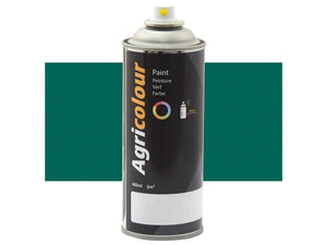 A 400ml aerosol can of Paint - Agricolour - Opal Green, Gloss (Sparex Part Number: S.96026) with labeling in multiple languages and an icon indicating spray paint coverage of 2 square meters.