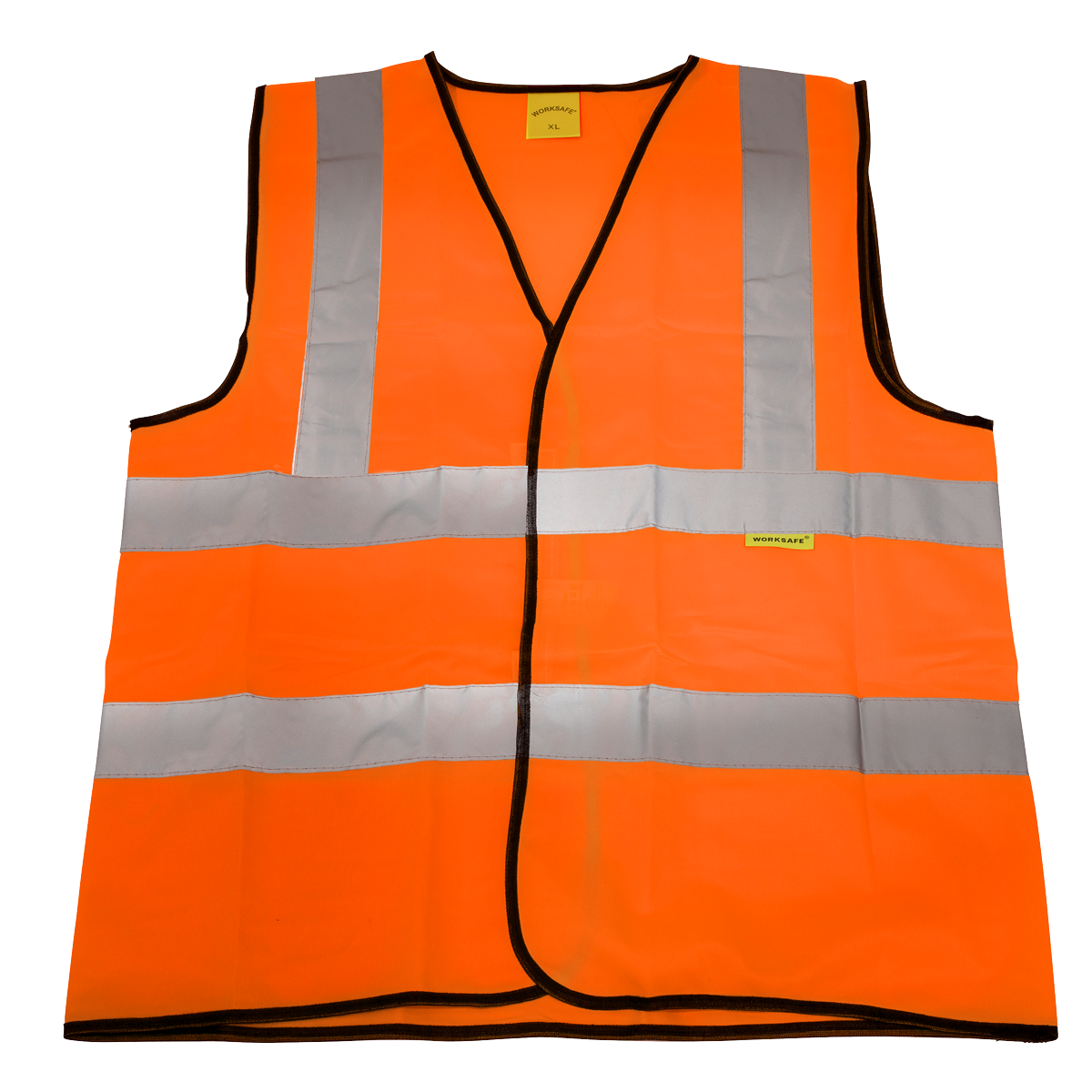 The Hi-Vis Orange Waistcoat (Site and Road Use) - XX-Large - 9812XXL by Sealey features reflective silver stripes on the front and back, boasting EN ISO 20471 Class 2 reflective tape for enhanced visibility.