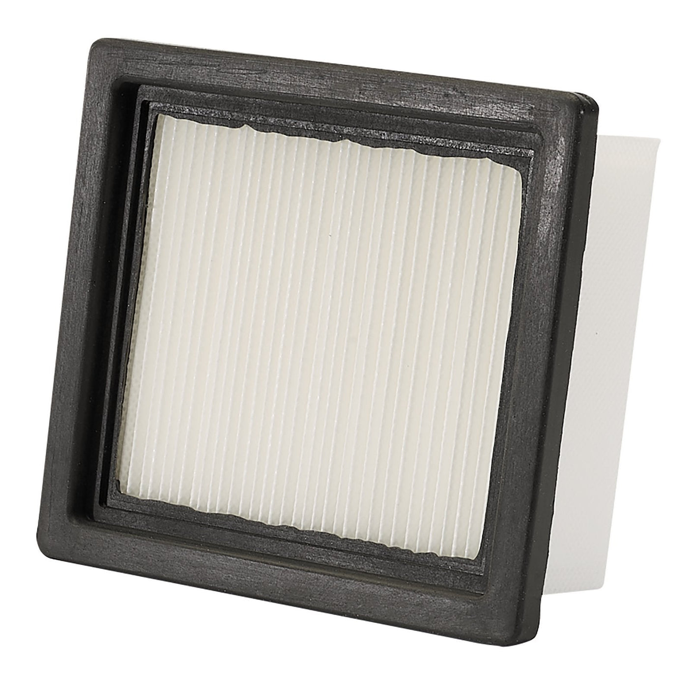 The Draper Hepa Dust Filter for 98501 - AD20WDV10 features a square design with a black frame and white pleated filter material, compatible with the D20 multi-tool battery system.