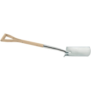 The Draper Heritage Stainless Steel Digging Spade With Ash Handle - DDSG/L by Draper features a D-shaped ash wooden handle, crafted from sustainable timber and designed for gardening or outdoor use in a traditional style.