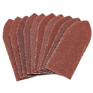 A pack of ten Draper Hook And Loop Aluminium Oxide Sanding Sheets, each measuring 32 x 92mm with a grit grade of 60, arranged in a slightly fanned-out stack and viewed from above.