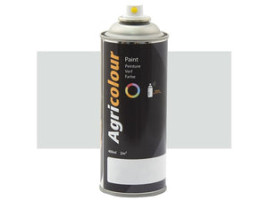 A 400ml spray can of Sparex Agricolour Light Grey Paint, labeled with black and multicolored text and featuring a gloss finish. The S.99626 aerosol covers 2 square meters, making it ideal for preparing metal surfaces.