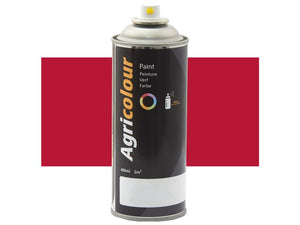 A can of Sparex Agricolour Red aerosol paint with a gloss finish and a capacity of 400ml. The label includes instructions for metal surface preparation and features a color indicator for the 400ml gloss finish. The Sparex Part Number is S.99627.