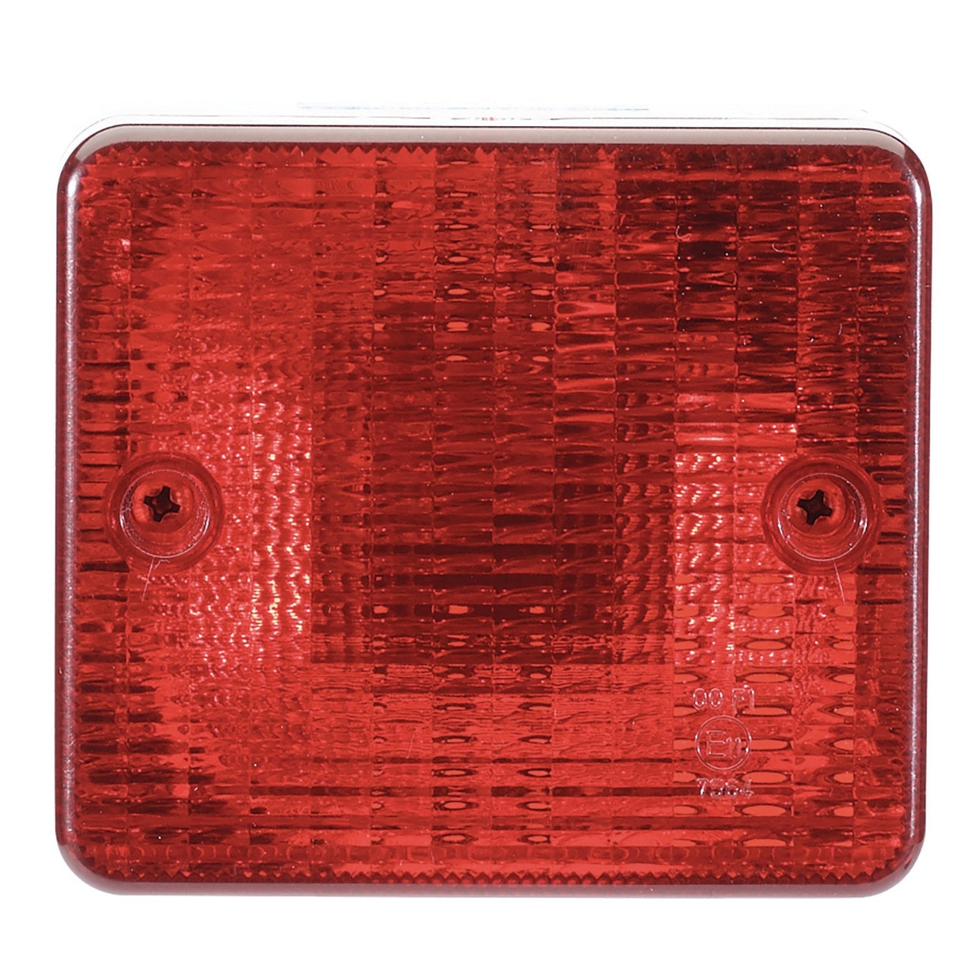 A Draper 12V Rear Fog Light - TT121, featuring a square red reflector with a textured surface and two pre-drilled holes.