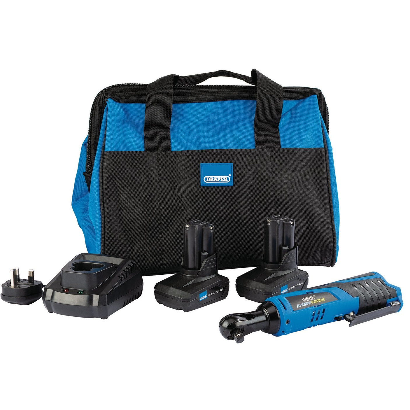 Draper Storm Force 10.8V Power Interchange Reversible Ratchet Kit, 2 X 4.0Ah Batteries, 1 X Charger, 1 X Bag - PTKRWK10/4 - Farming Parts