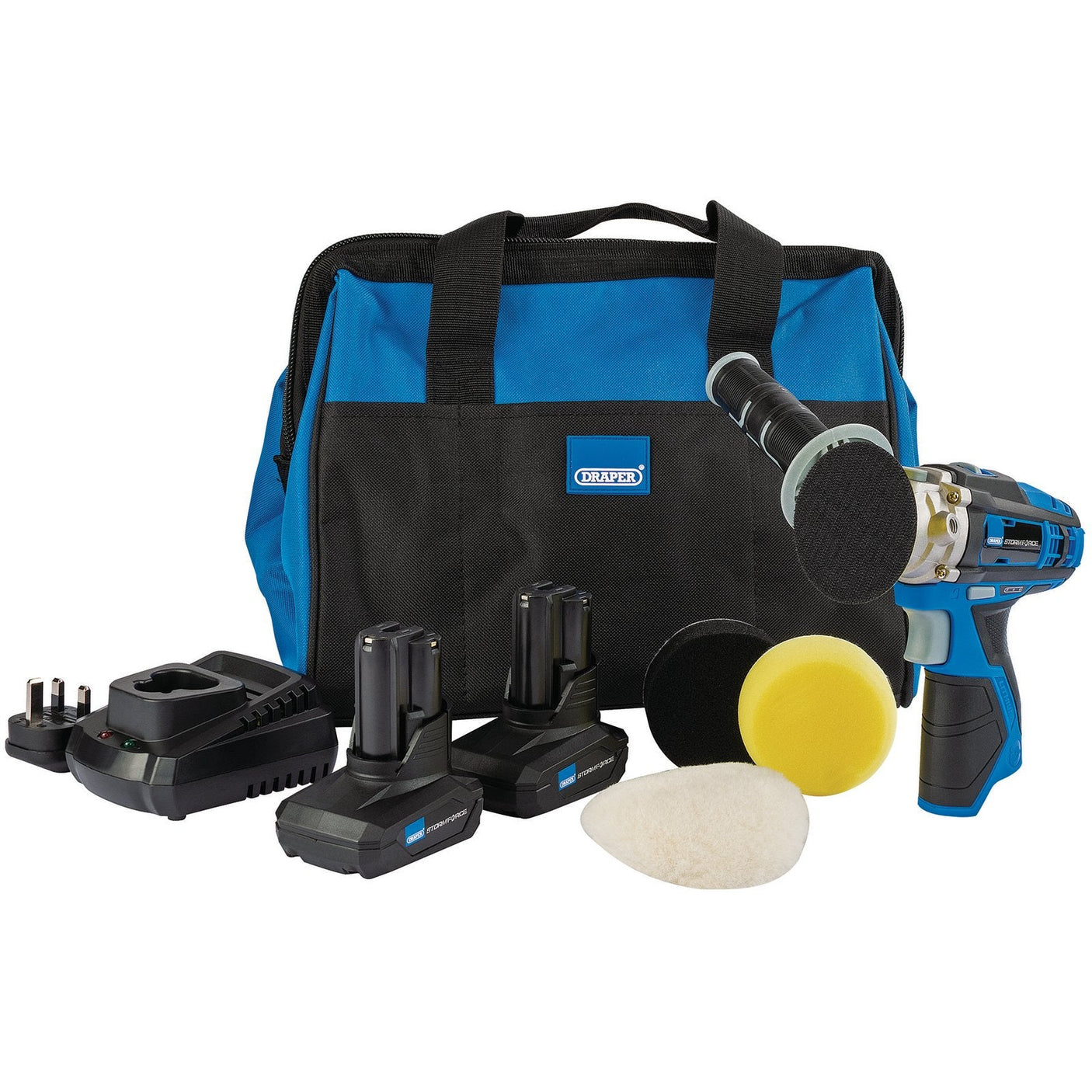 Draper Storm Force 10.8V Power Interchange Mini Polisher Kit, 2 X 4.0Ah Batteries, 1 X Charger, 1 X Bag - PTKPK10/4 - Farming Parts