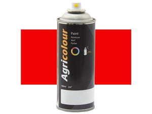 An aerosol can labeled "Agricolour Paint" in orange, provided by Sparex with the part number S.999519, featuring descriptions in multiple languages. The can has a white spray nozzle and is set against a red and white background. Ideal for metal surfaces, this 400ml spray paint promises a gloss finish to enhance durability and aesthetic appeal.