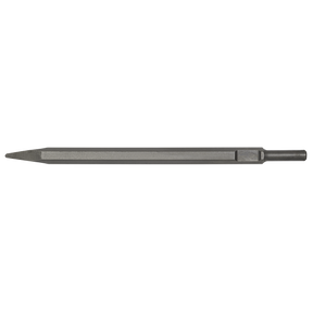 A gray Point 380mm chisel from Sealey, featuring a pointed tip with a hexagonal shaft and smooth shank, compatible with Kango tools (Model: 637 - A1PT).