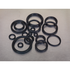 A 225-piece Rubber O-Ring Assortment (Metric) by Sealey (AB004OR) in various sizes is arranged in a cluster on a plain surface.