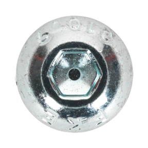 Close-up of a round, metallic Sealey Socket Screw Assortment ISO 7380-1 Grade 10.9 hex socket cap screw head with an engraved number on the surface.