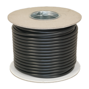 A spool of Sealey Automotive Cable Thin Wall 4 x 0.75mm² 24/0.20mm 30m Black (AC24204CTH) featuring a metallic core, cardboard ends, and RoHS compliant materials.