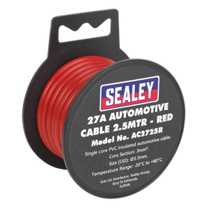 Automotive Cable Thick Wall 27A 2.5m Red - AC2725R - Farming Parts