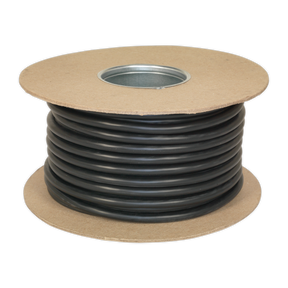 A spool of Sealey Automotive Cable Thin Wall 6 x 1mm² 32/0.20mm, 1 x 2mm² 28/0.30mm, RoHS compliant and spanning 30 meters in black, is neatly coiled around a cardboard reel with a metal center.
