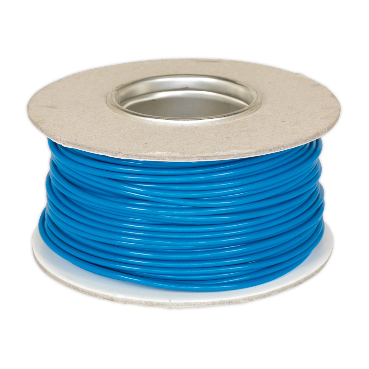 A spool of Sealey Automotive Cable Thin Wall Single, 2mm² with 28/0.30mm conductors, measuring 50m in length and colored blue (model number AC2830BU).