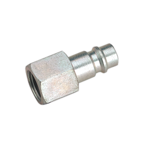 The Sealey Screwed Adaptor Female 1/4"BSP (Pack of 2 - AC33) features a hexagonal design with a threaded end and a barbed end, ensuring tool efficiency and high flow rates for secure attachment.