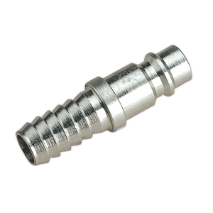 The Sealey Adaptor Tailpiece 3/8" Bore Hose Pack of 2 - AC36 features a grooved cylindrical shape designed for connecting flexible tubing to a fluid line, made of hardened steel for durability and compatibility with XF couplings.