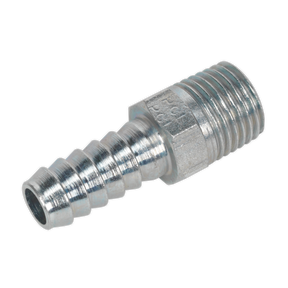 Introducing the Sealey Screwed Tailpiece Male 1/4"BSPT - 5/16" Hose adapter, a versatile metal hose barb adapter with a tapered hose fitting on one end and a threaded male connection on the other. Ideal for workshop or engineering use, this pack of five adapters ensures free airflow rates when working with wrenches, sanders, and grinders.